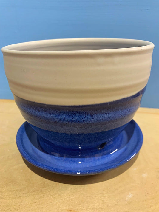 Blue and white planter