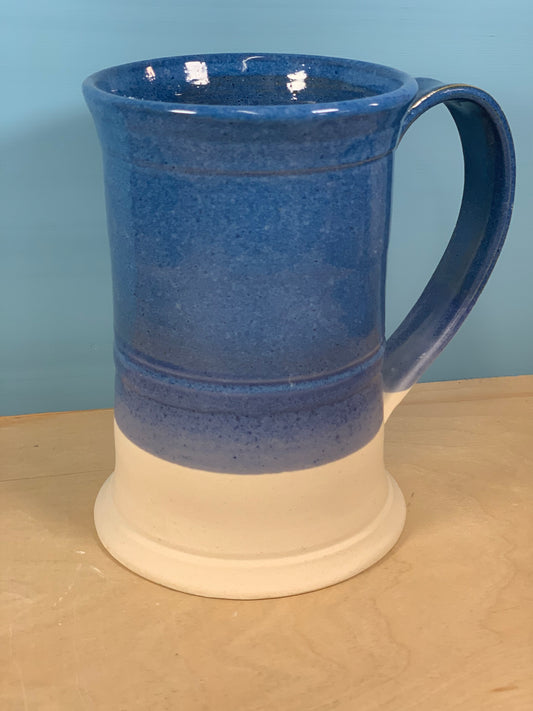 Blue and white beer mug